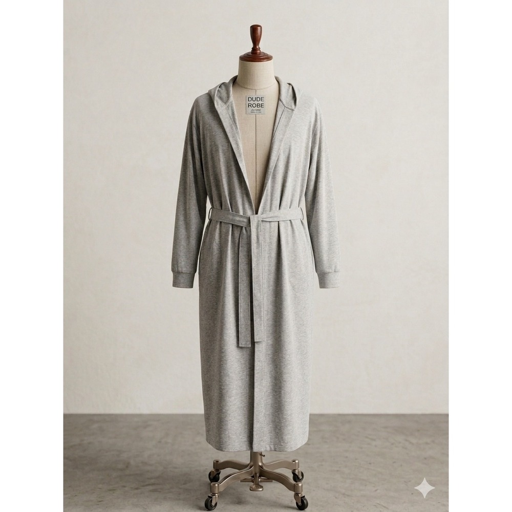 DudeRobe Mens Hooded Luxury Bathrobe Heather Gray Jersey Towel Lined 2XL/3XL
